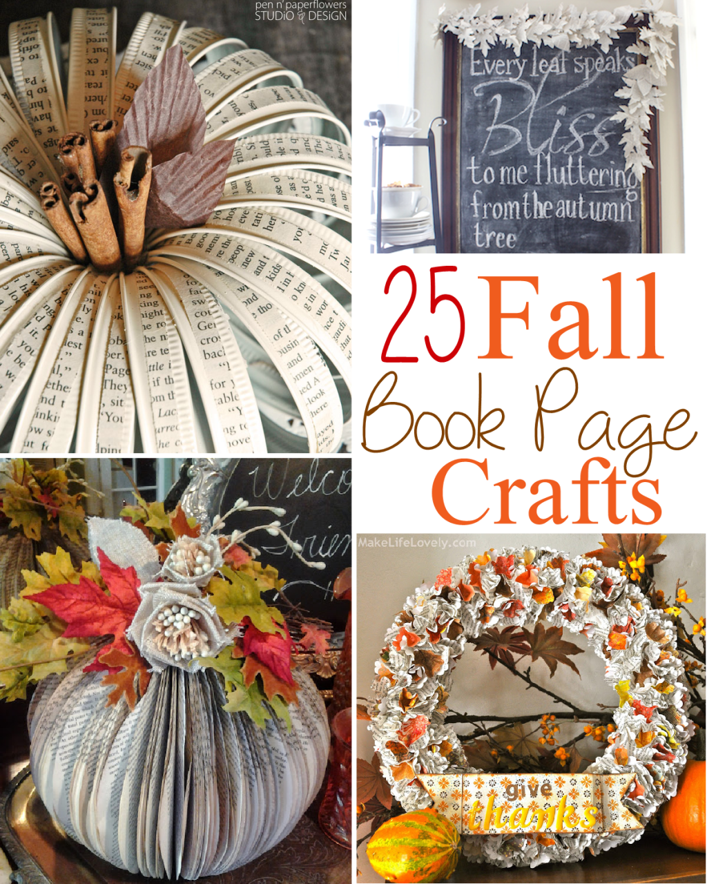 25 Fall Book Page Crafts - The Scrap Shoppe