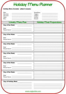 Free Holiday Meal Planning Printable