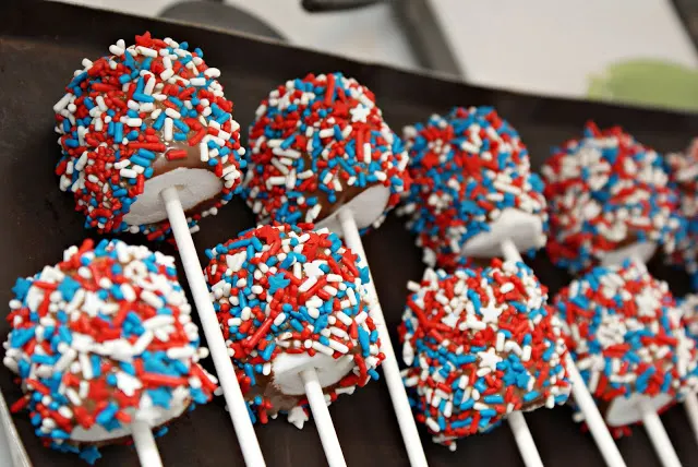 patriotic s'mores on a stick
