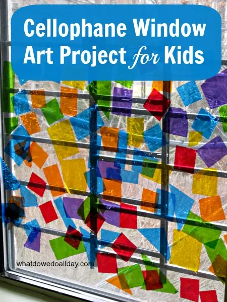 DIY Indoor Boredom Busters for Kids - cellophane window art project for kids