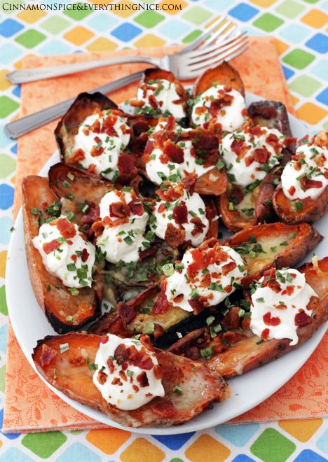bacon and brie sweet potato skins