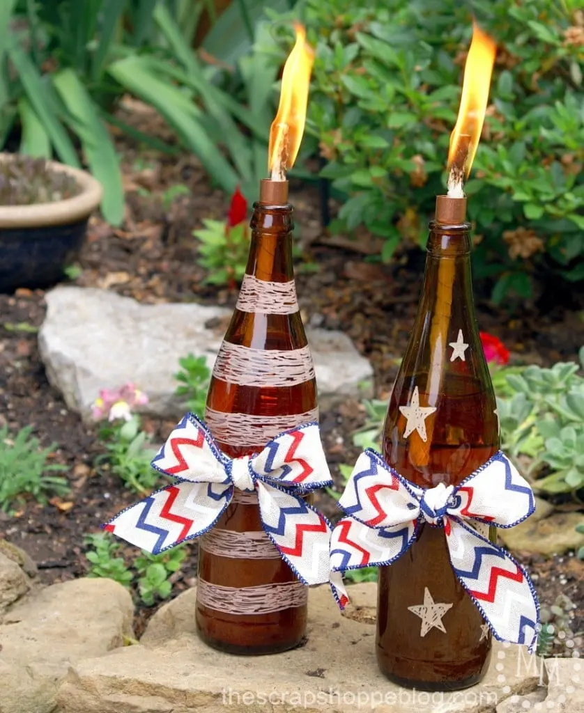 Patriotic DIY Tiki Torches - upcycle bottles into portable mosquito repellents!