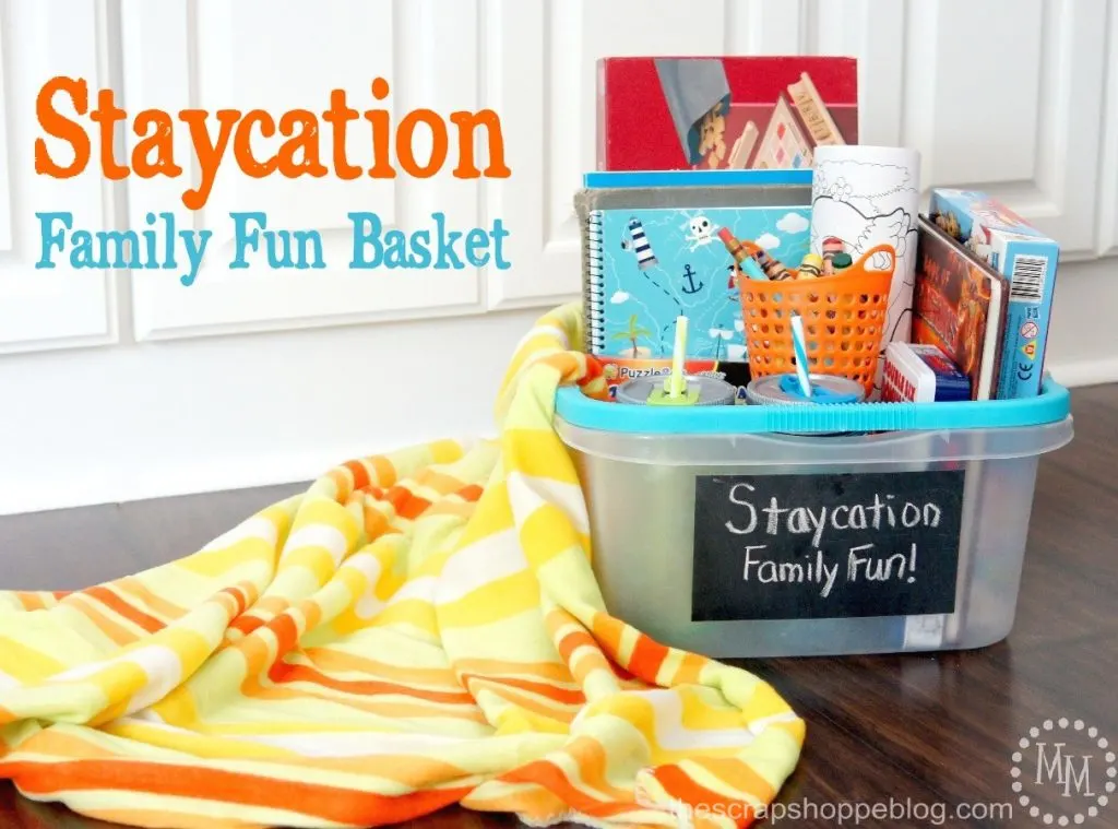 Staycation Family Fun Basket - Make your staycation more fun by creating a fun basket of activities to do!