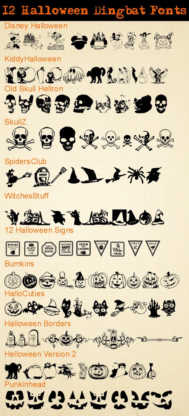 Halloween Dingbat Fonts for printables