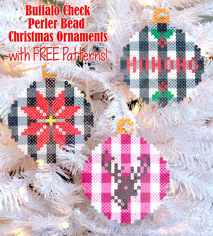 Trendy Buffalo Check Perler Bead Christmas Ornaments with FREE Patterns