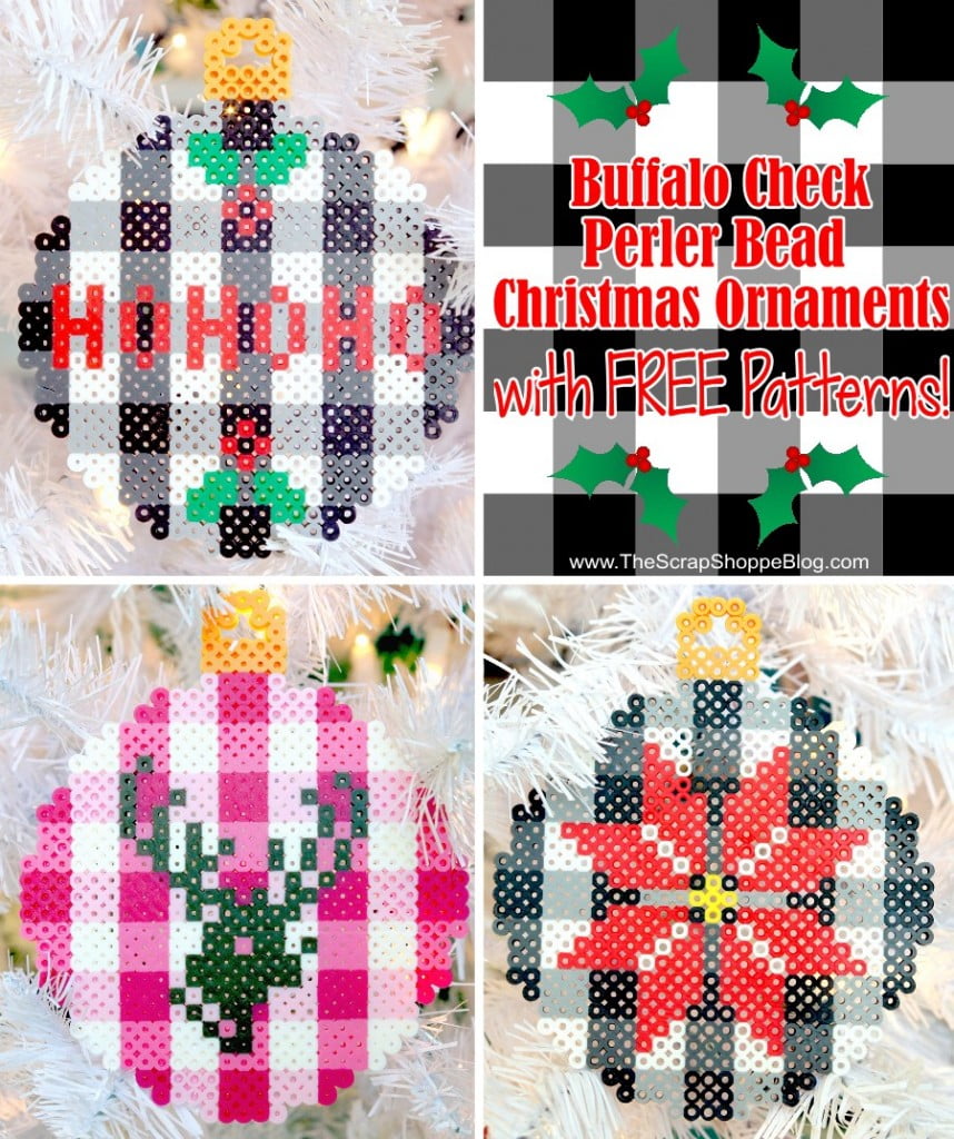 Trendy Buffalo Check Perler Bead Christmas Ornaments with FREE Patterns