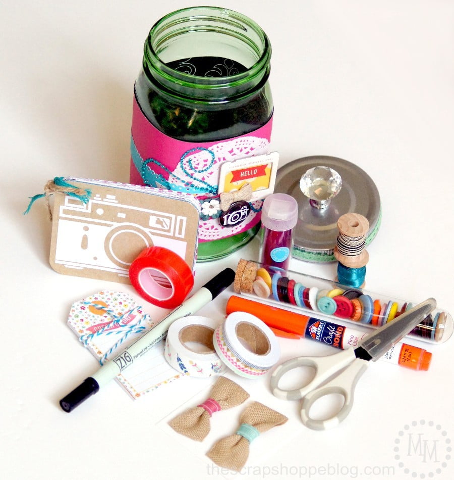 Gift in a Jar for Scrapbookers - decorate a Mason jar and fill it full of these scrapbook supplies!