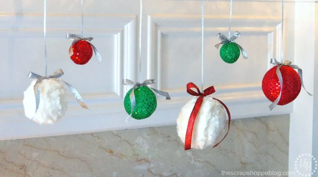 Fancy Fabric Hanging Ornaments - quick and easy Christmas craft with high decor impact! #MakeItFunCrafts