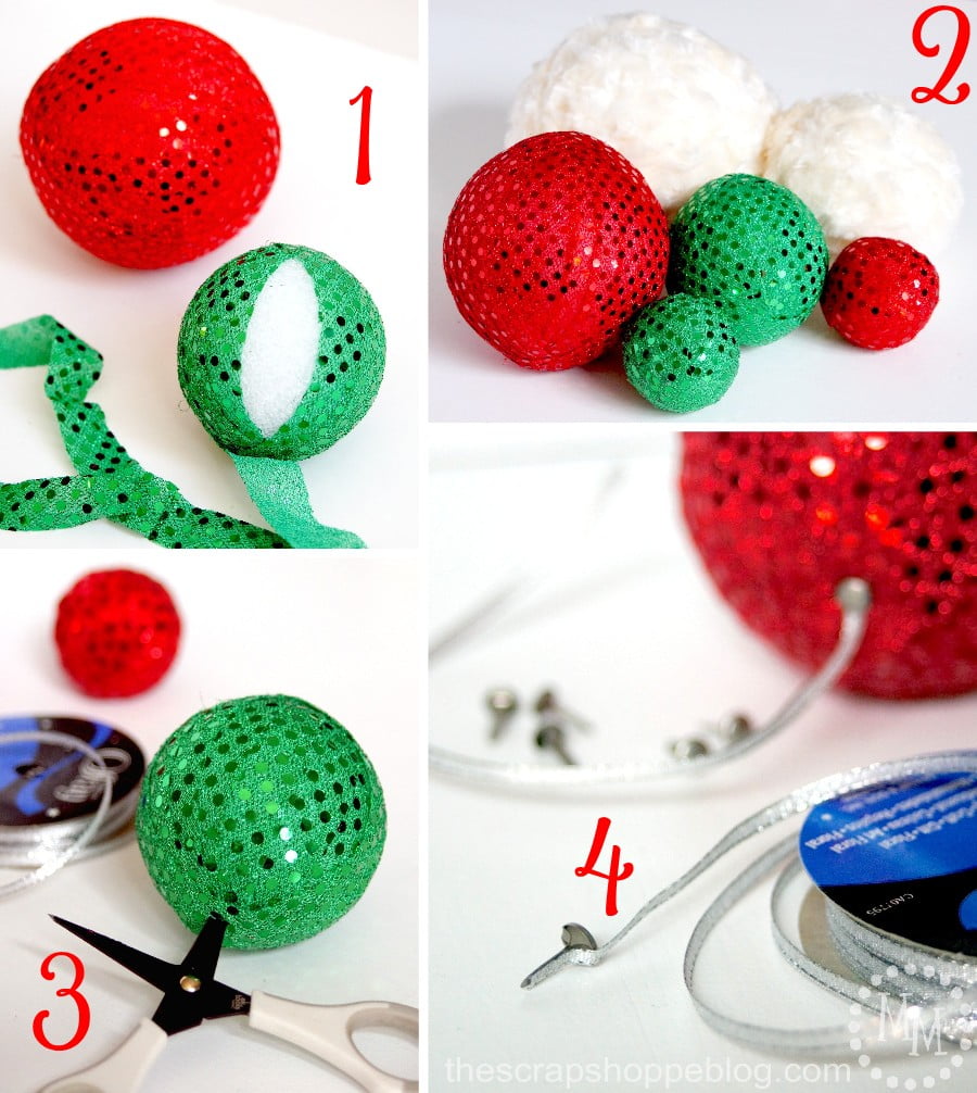 Fancy Fabric Hanging Ornaments - quick and easy Christmas craft with high decor impact! #MakeItFunCrafts