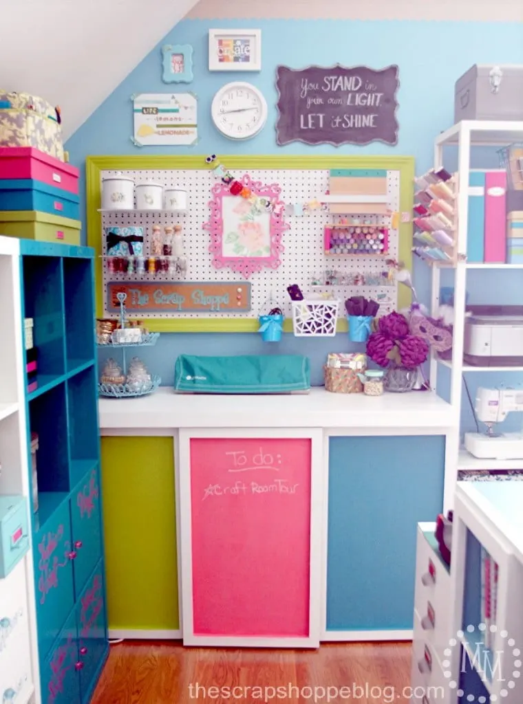 Bright and inviting craft space! Lots of storage and organization in a shared family space. - The Scrap Shoppe