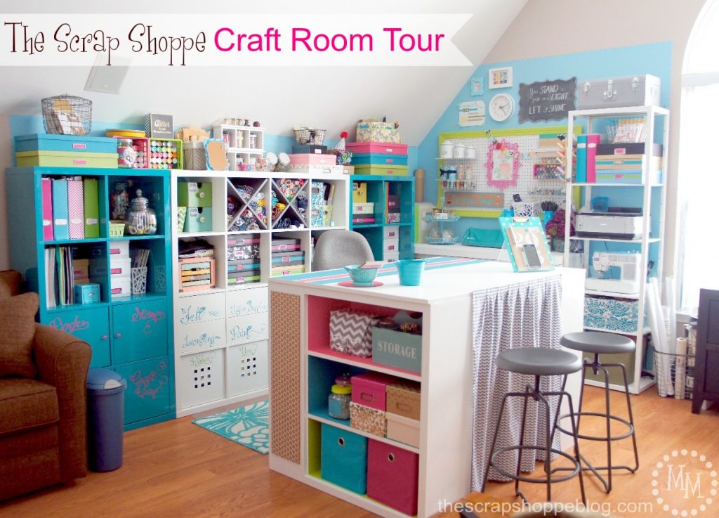 Bright and inviting craft space! Lots of storage and organization in a shared family space. - The Scrap Shoppe