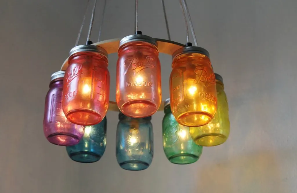 Rainbow Mason jar chandelier