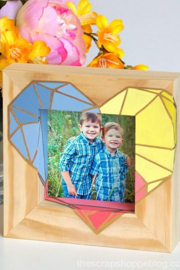 Ombre painted geometric heart frame with gold leaf accents