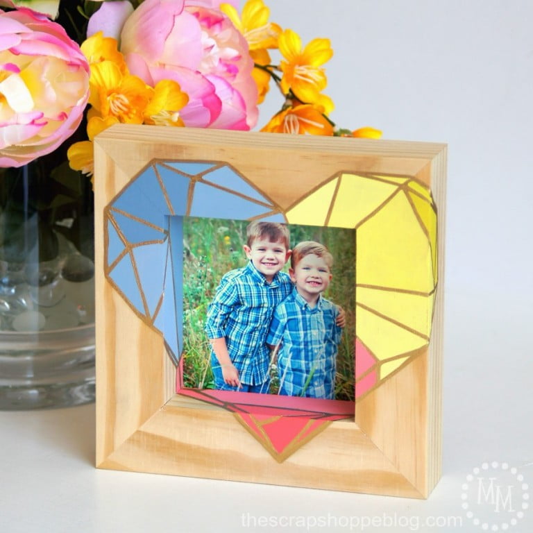 Ombre painted geometric heart frame with gold leaf accents