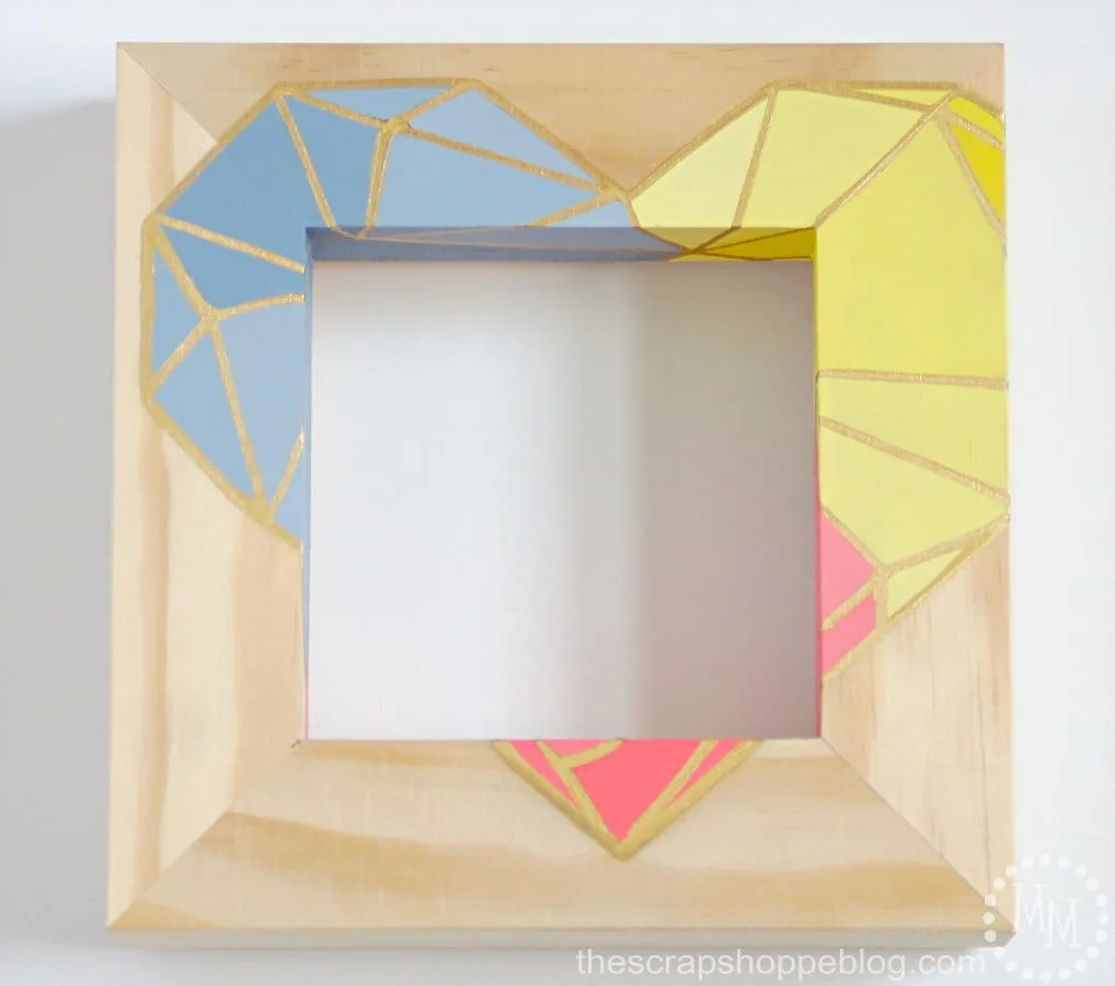 Ombre painted geometric heart frame with gold leaf accents