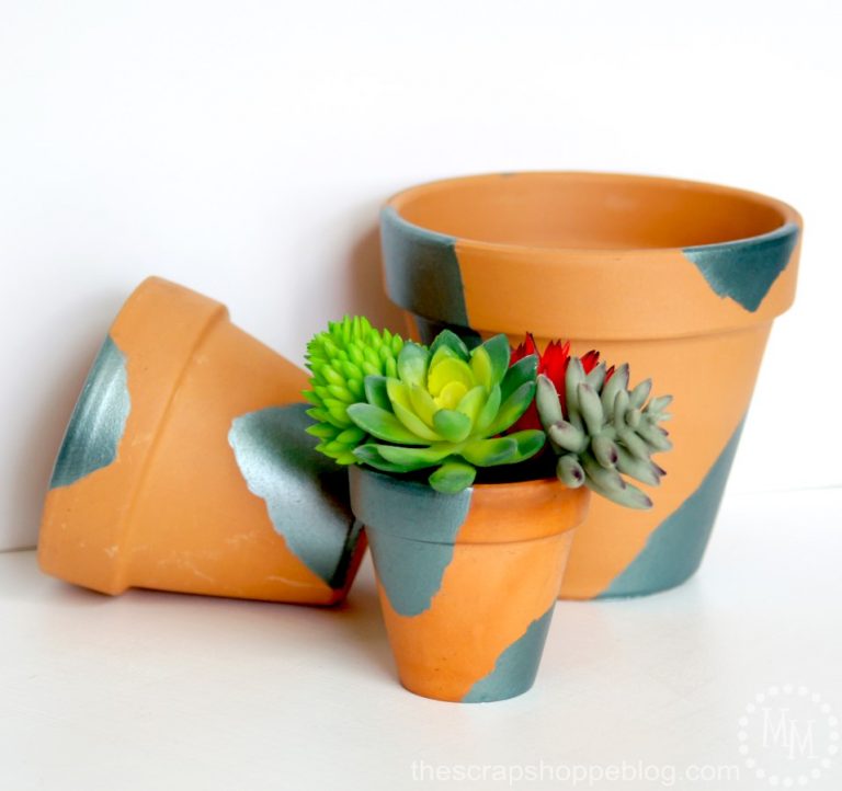 Patinated Pots - terra cotta pots painted to look like they have a patina