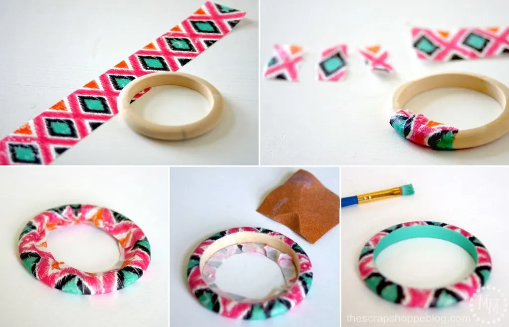 Trendy Ikat Bangles make a fun gift! Custom make them to coordinate with a specific outfit. Made with paint and decoupage. SO easy!