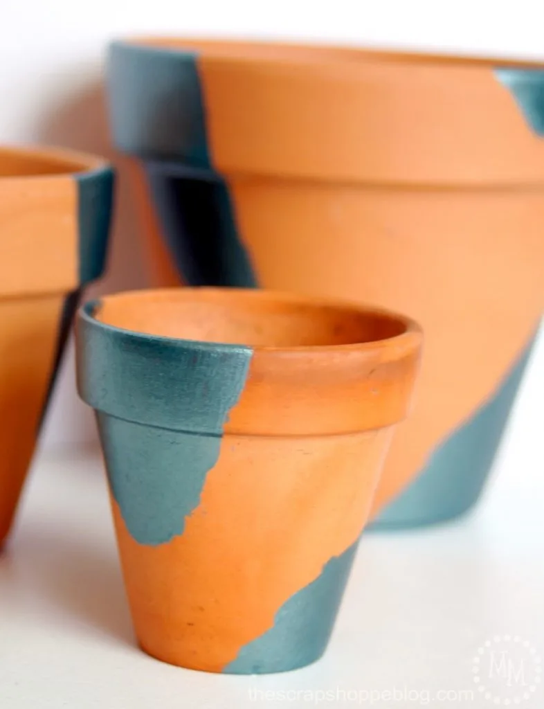 Patinated Pots - terra cotta pots painted to look like they have a patina