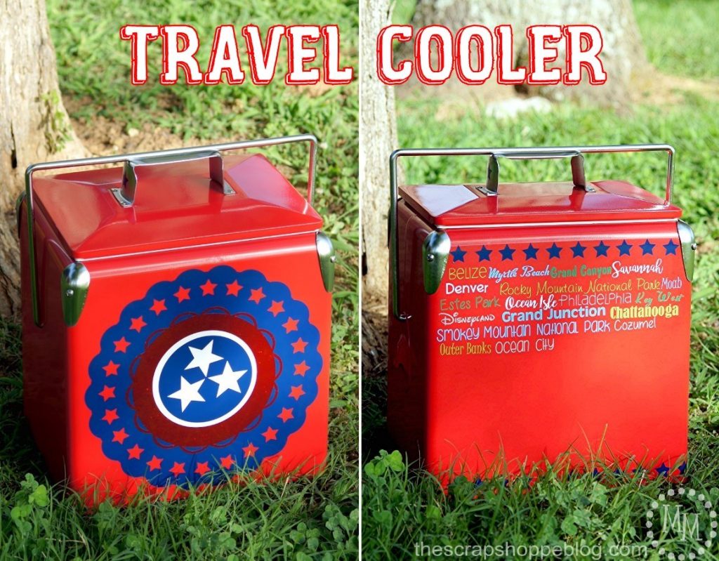 Turn an ordinary cooler into a travel cooler to record vacation desinations using adhesive vinyl!
