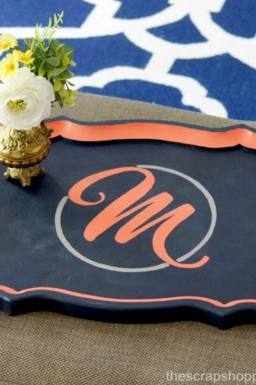 Give a tired tray a fresh update with Chalky Finish paint in trendy colors and a pretty monogram!