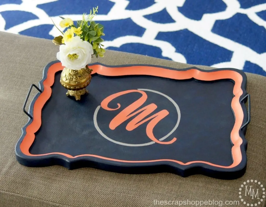 Give a tired tray a fresh update with Chalky Finish paint in trendy colors and a pretty monogram!