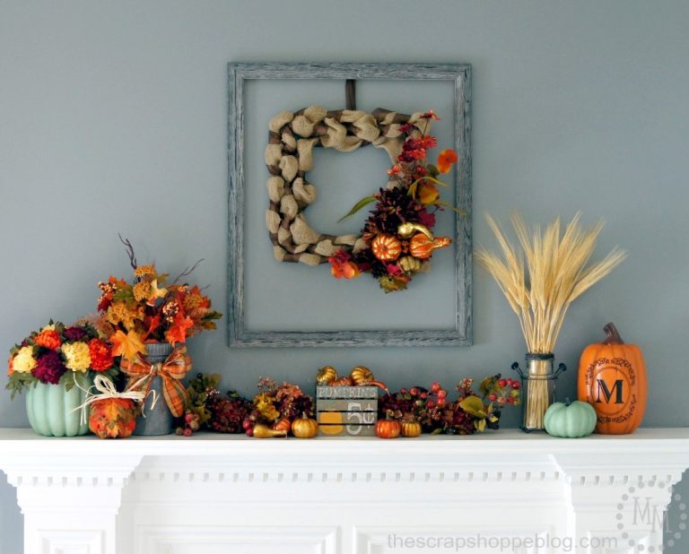 Fall Mantel with Mini Painted Pumpkin Crate