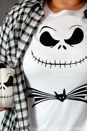 Make a DIY Jack Skellington shirt or decorated pumpkin using HTV and adhesive vinyl!