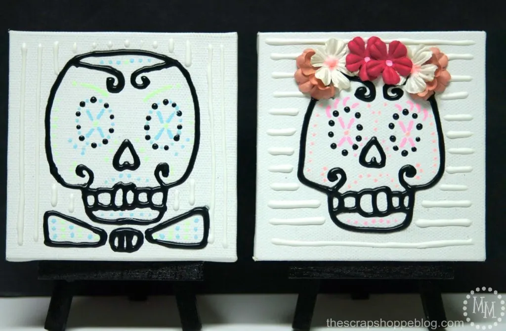 Make mini canvases of a couple to celebrate Dia de los Muertos!