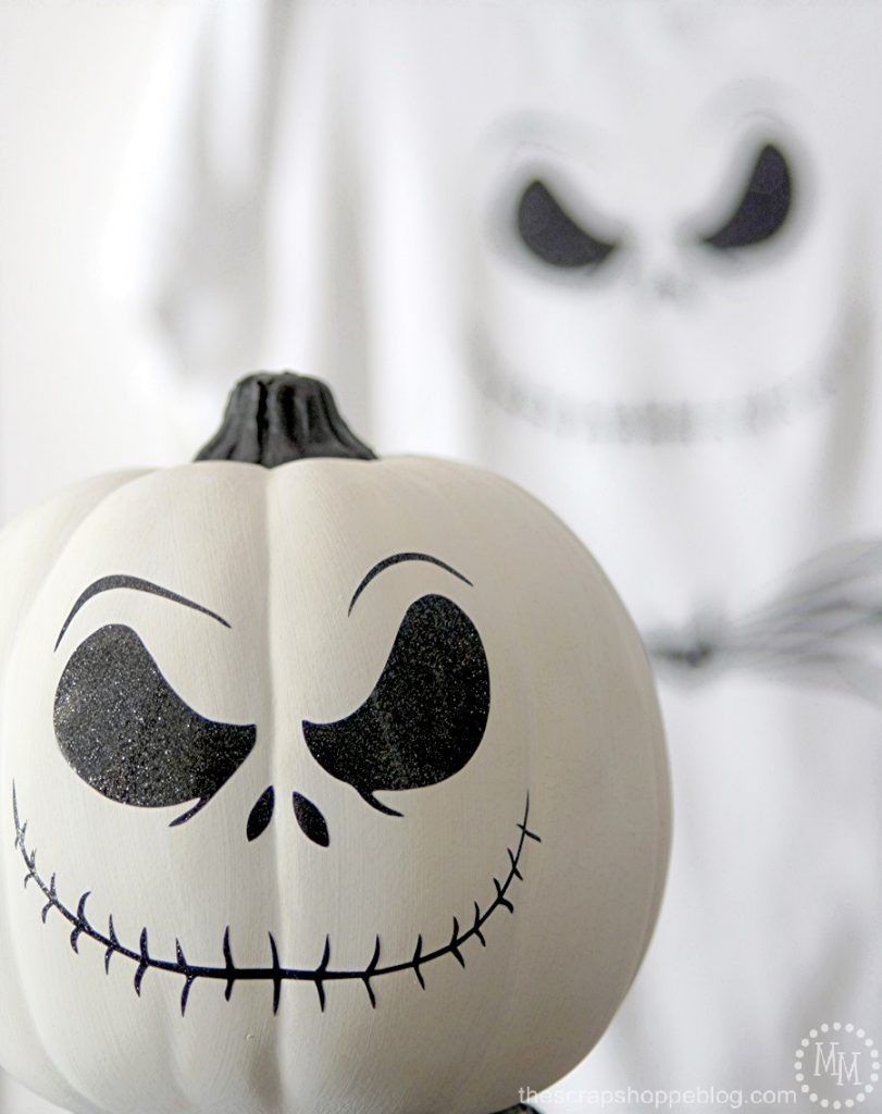 Make a DIY Jack Skellington shirt or decorated pumpkin using HTV and adhesive vinyl!