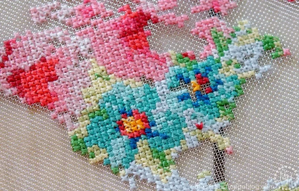 Make a framed floral cross-stitch map on new stitchable mesh from DMC!