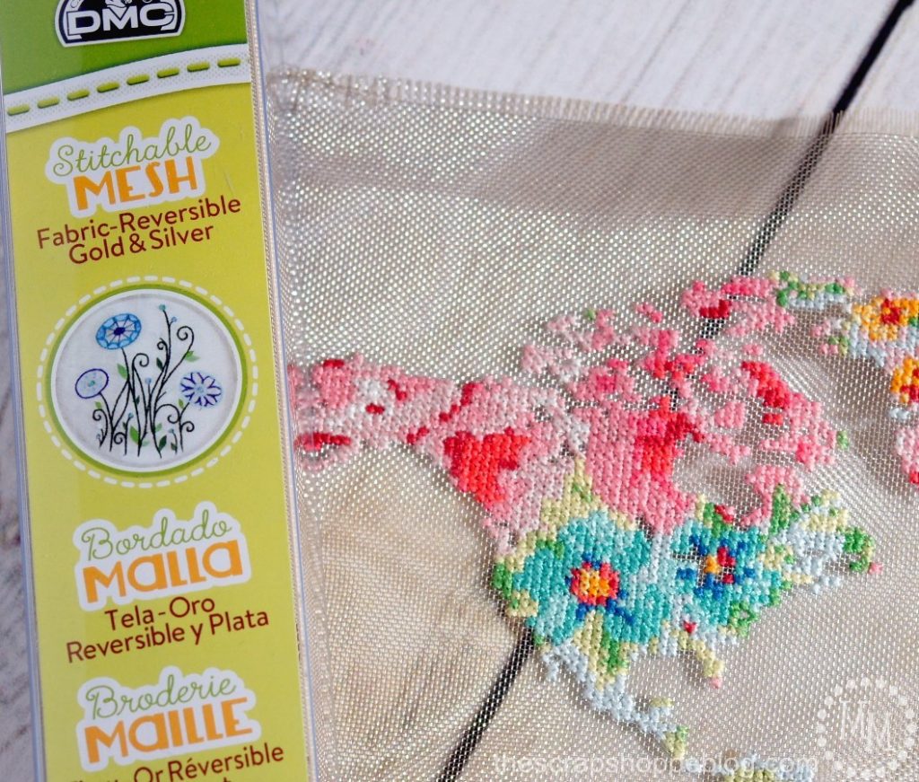 Make a framed floral cross-stitch map on new stitchable mesh from DMC!