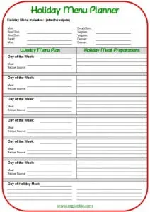 Free Holiday Meal Planning Printable