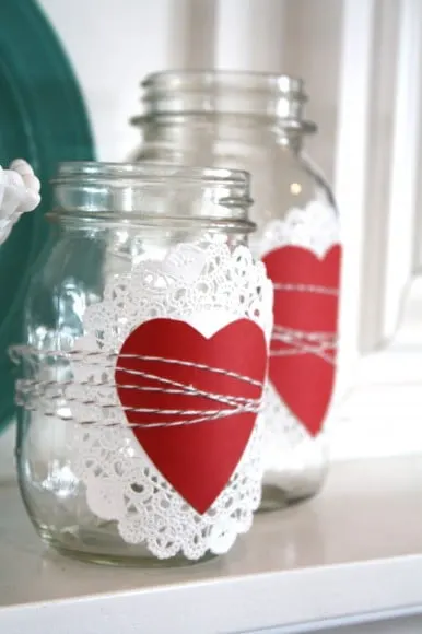 Valentine Jars with doilies