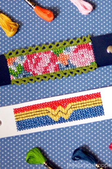 FREE cross-stitch patterns to make your own fashionable leather cuff bracelets!