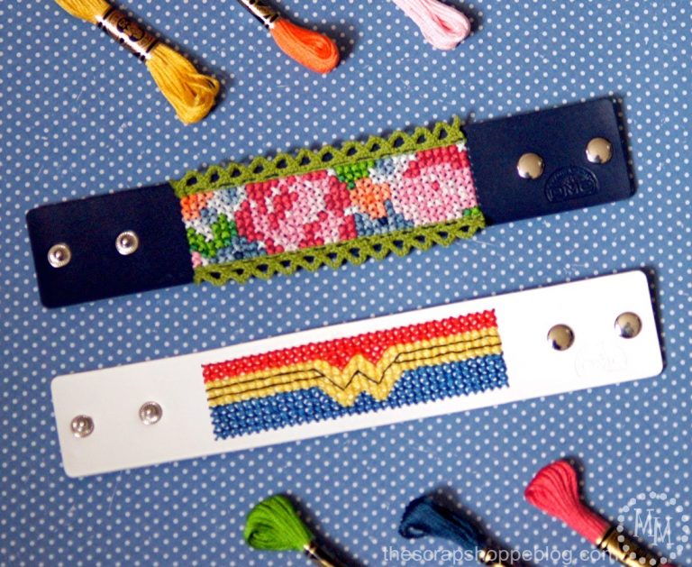 FREE cross-stitch patterns to make your own fashionable leather cuff bracelets!