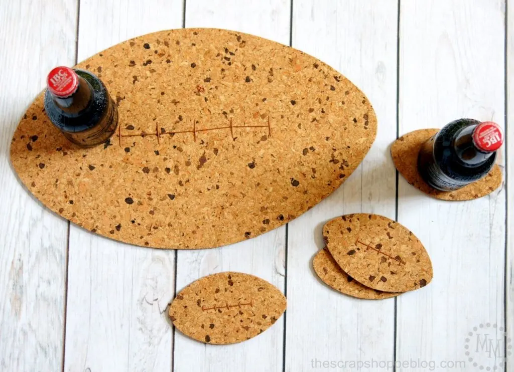 Create your own Big Game inspired cork coasters and trivet!