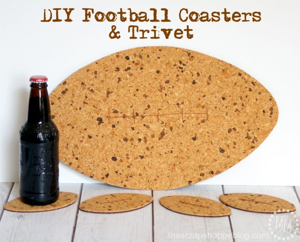 Create your own Big Game inspired diy football coasters and trivet from cork!