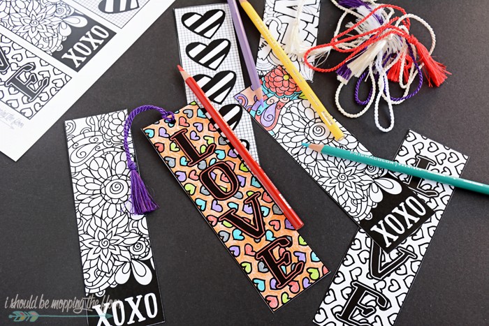 valentine coloring bookmark