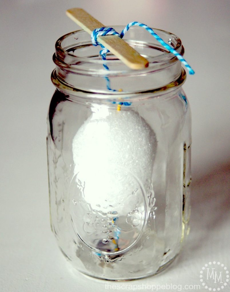growing crystals on styrofoam in a mason jar