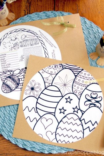 Keep the kids entertained before Easter dinner with these DIY activity card placemats and DIY some adorable bunny crayon holders, too!