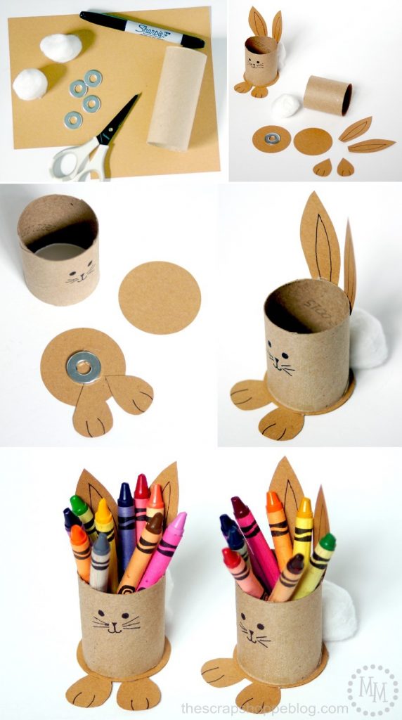 Keep the kids entertained before Easter dinner with these DIY activity card placemats and DIY some adorable bunny crayon holders, too!
