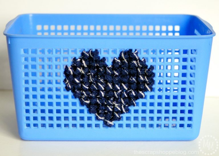 Anything with symmetrical holes can be cross-stitched, even an inexpensive storage basket!