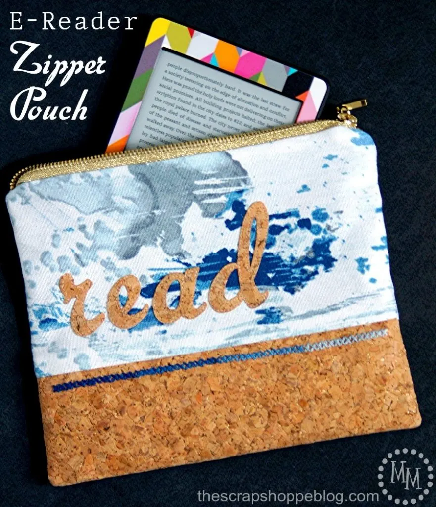 Carry your e-reader in style with this DIY stitchable cork and fabric zipper pouch!