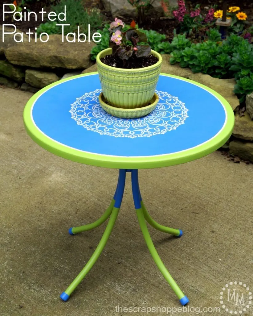 Give an old outdoor table a fresh new look with paint and a stencil!