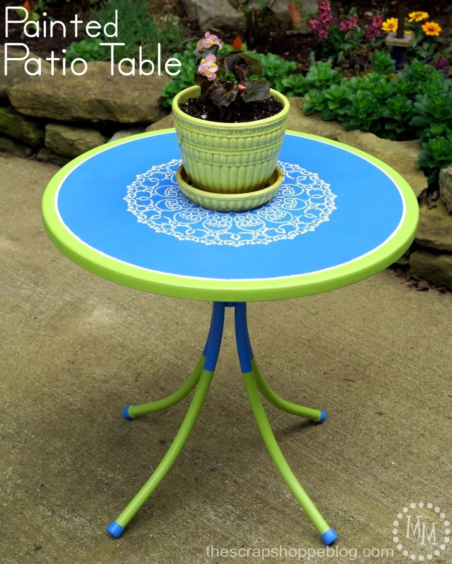 Give an old outdoor table a fresh new look with paint and a stencil!