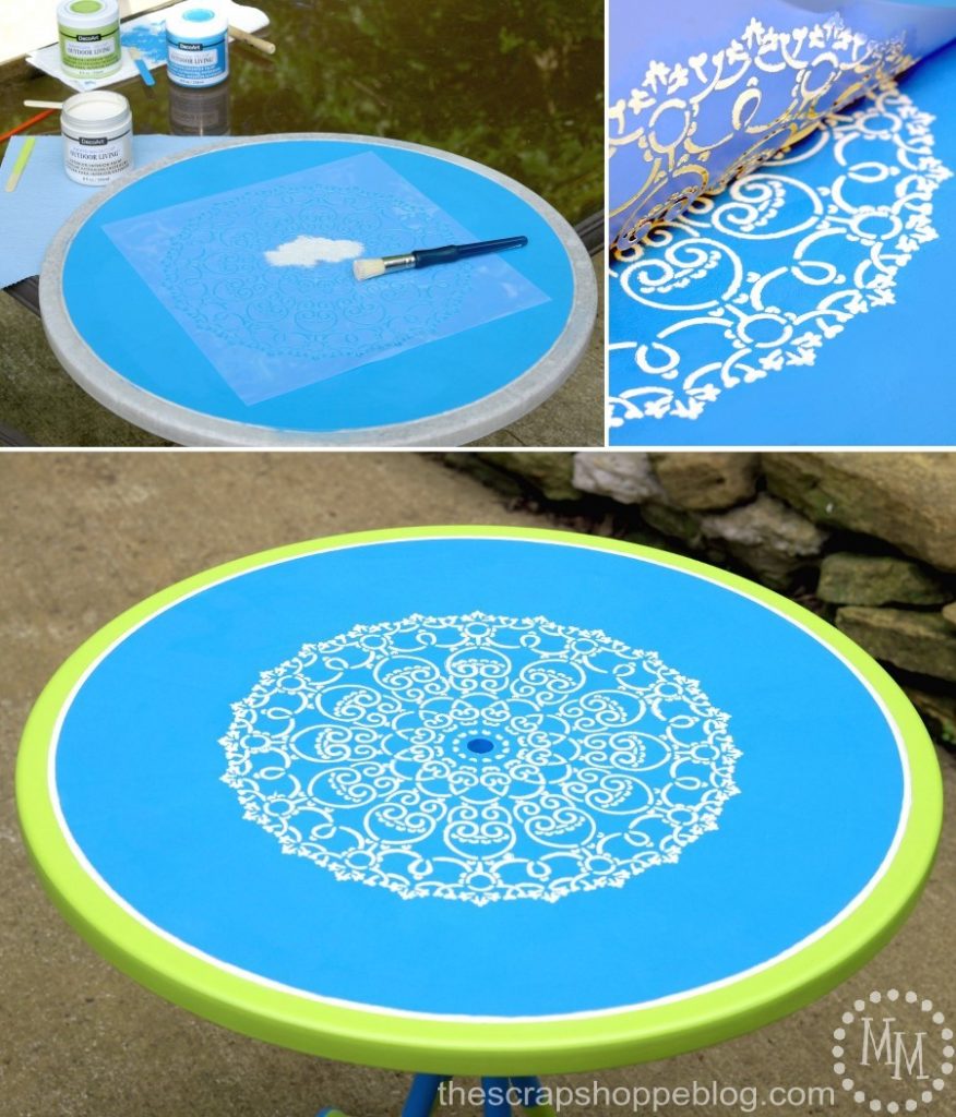 Give an old outdoor table a fresh new look with paint and a stencil!