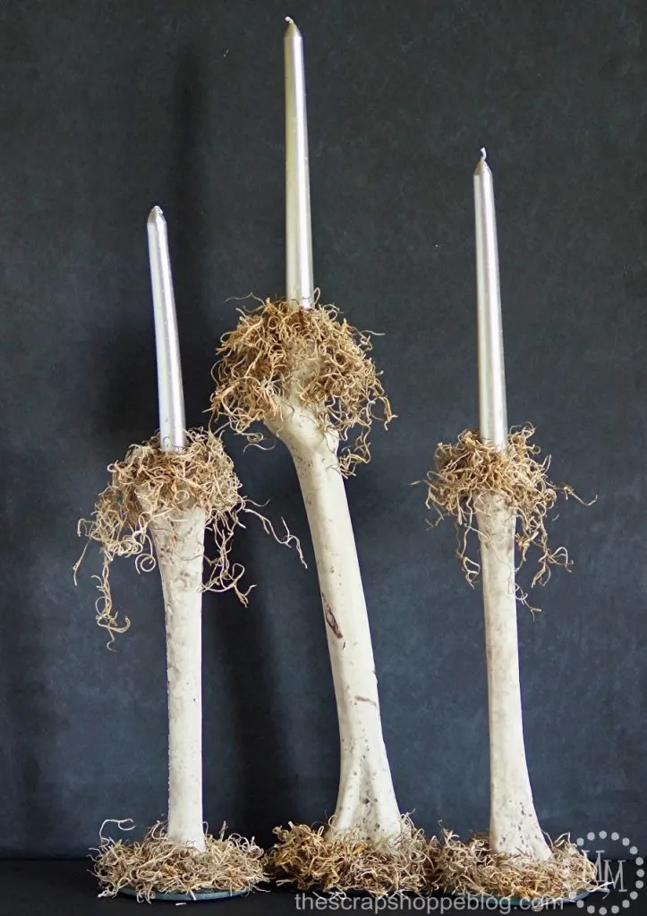 These DIY bone candlesticks are perfect for Halloween decorating and can be made in 30 minutes!