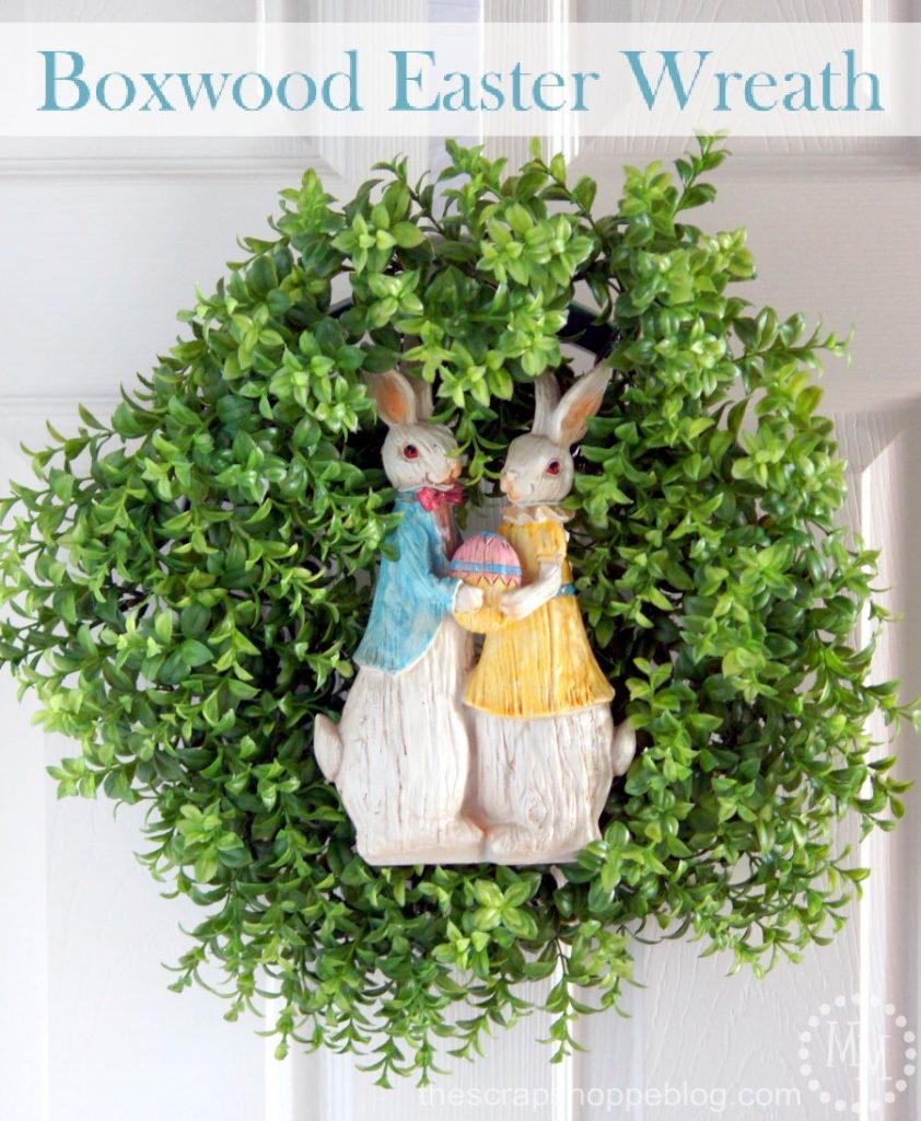 Dress up a boxwood wreath with an Easter figurine to celebrate the holiday!