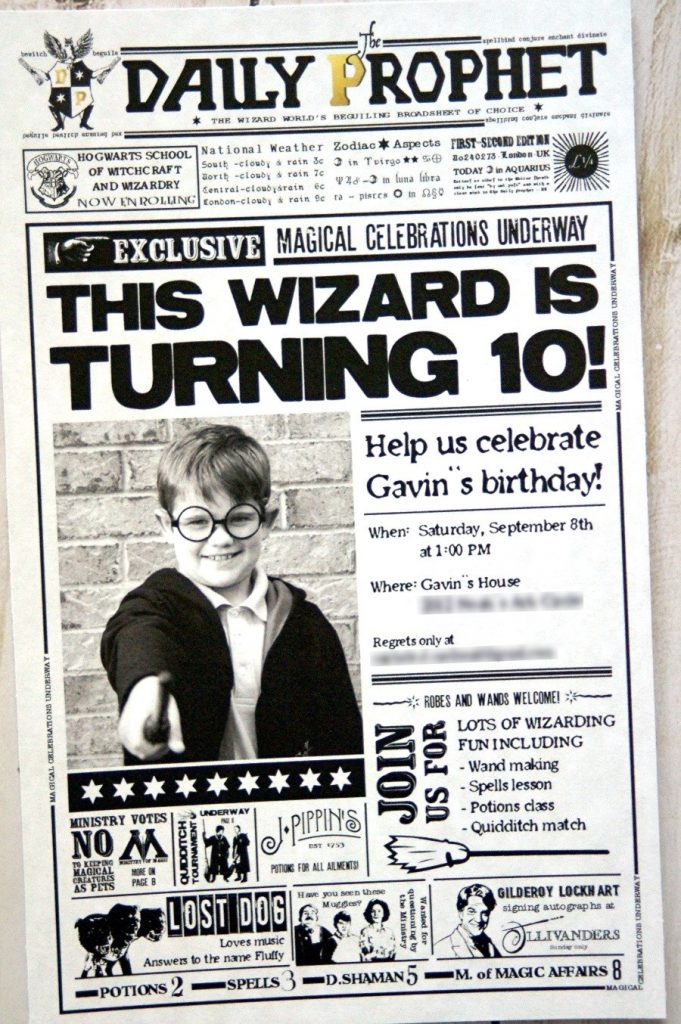Daily Prophet inspired Harry Potter birthday invitation