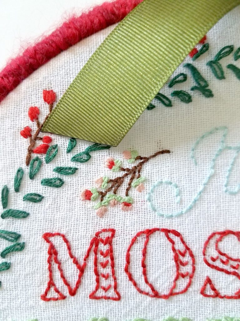 Most wonderful time embroidery close up